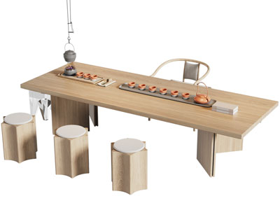 新中式实木茶桌椅组合3d模型 新中式实木茶桌椅组合