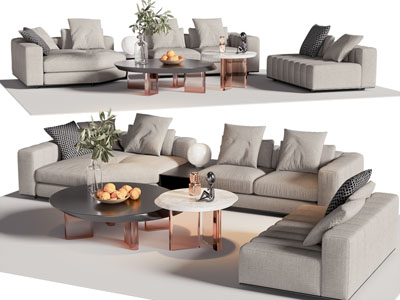 现代转角多人沙发 茶几组合