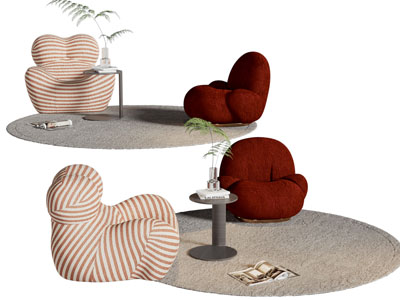 现代条纹图案懒人沙发 单人沙发 边几