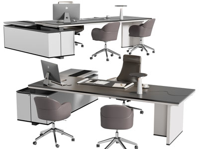 现代老板台 老板桌椅组合3d模型 现代老板台 老板桌椅组合