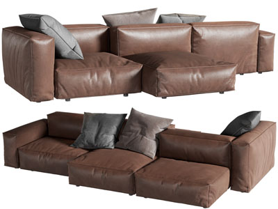 现代咖啡机皮质多人沙发