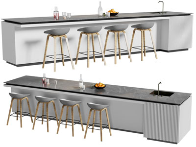 现代水吧台吧椅3d模型 现代水吧台吧椅