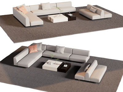 现代转角多人沙发 茶几组合