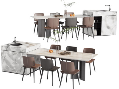 现代水吧台餐桌椅组合3d模型 现代水吧台餐桌椅组合