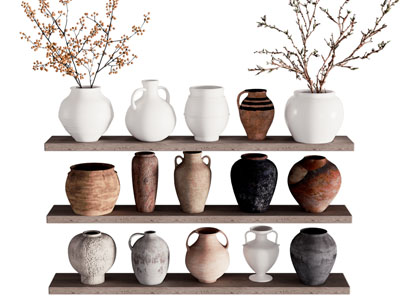 侘寂风陶艺器皿花瓶摆件组合
