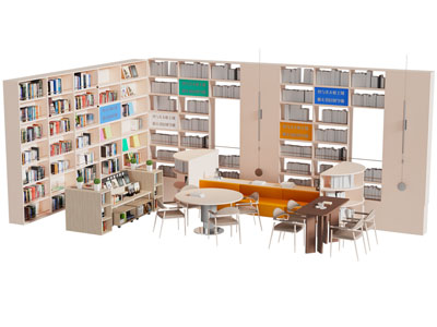 现代转角书柜 卡座书桌椅组合