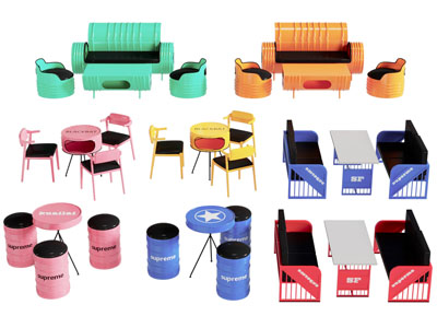 工业风loft油桶卡座多人沙发 休闲餐桌椅组合3d模型 工业风loft油桶卡座多人沙发 休闲餐桌椅组合