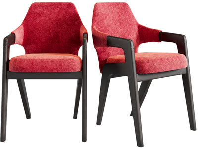 现代红色坐垫的休闲椅子