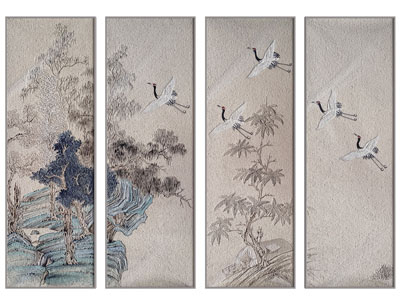 新中式仙鹤四联装饰挂画 肌理挂画3d模型 新中式仙鹤四联装饰挂画 肌理挂画