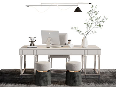 现代轻奢书桌椅组合3d模型 现代轻奢书桌椅组合