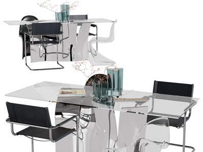 现代长方形玻璃餐桌椅组合3d模型 现代长方形玻璃餐桌椅组合