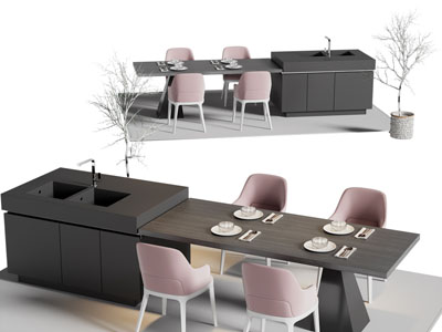 现代水吧台餐桌椅组合3d模型 现代水吧台餐桌椅组合