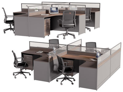 现代多人位办公桌椅组合3d模型 现代多人位办公桌椅组合