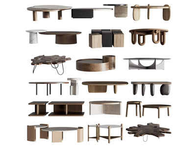 现代实木不规则茶几3d模型 现代实木不规则茶几