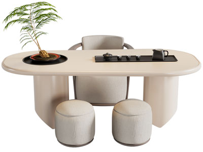 侘寂风茶桌椅组合3d模型 侘寂风茶桌椅组合