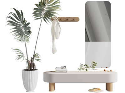 现代换鞋凳子 穿衣镜 衣架