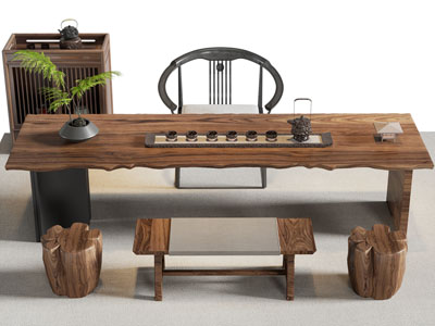 新中式实木茶桌椅组合3d模型 新中式实木茶桌椅组合