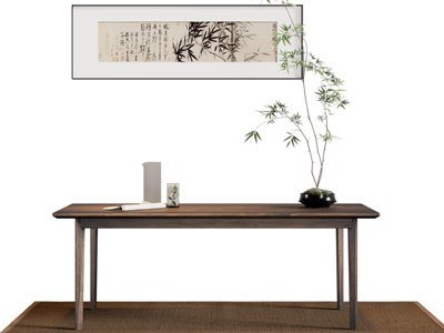 新中式实木长方形书桌3d模型 新中式实木长方形书桌