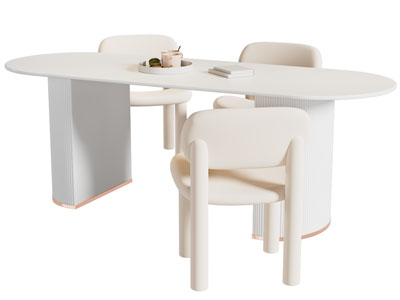 侘寂风椭圆形餐桌椅组合3d模型 侘寂风椭圆形餐桌椅组合