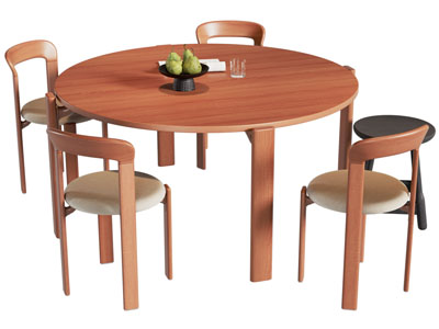 现代中古风圆形餐桌椅组合3d模型 现代中古风圆形餐桌椅组合