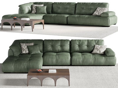 现代中古风转角多人沙发 茶几