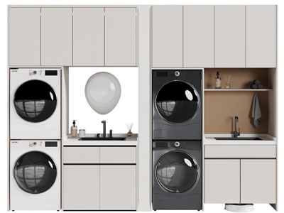 现代阳台洗衣机 烘干机收纳柜