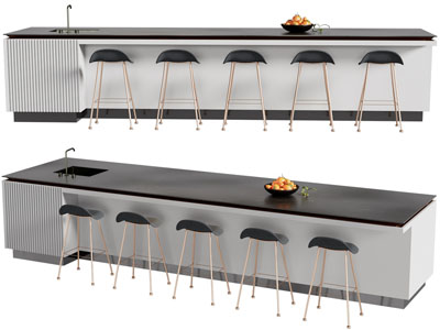 现代加长水吧台吧椅3d模型 现代加长水吧台吧椅