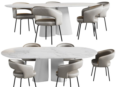 现代椭圆形餐桌椅组合3d模型 现代椭圆形餐桌椅组合