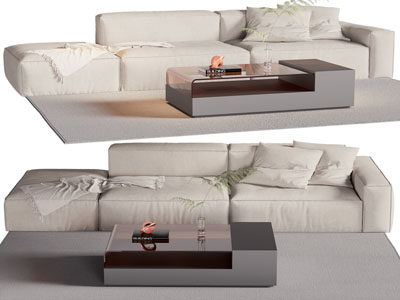 现代布艺多人沙发 茶几组合