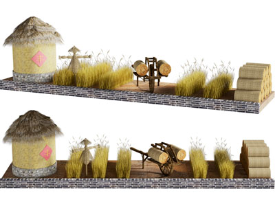 现代农村谷仓 麦垛美陈 摆件组合