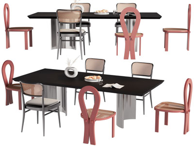 现代长方形餐桌椅组合3d模型 现代长方形餐桌椅组合