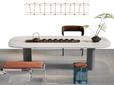 新中式茶桌椅组合3d模型 新中式茶桌椅组合