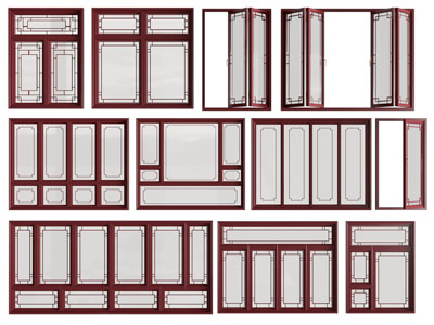 新中式红木边框的平开窗户 推拉窗户