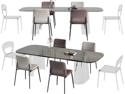 现代长方形餐桌椅组合3d模型 现代长方形餐桌椅组合