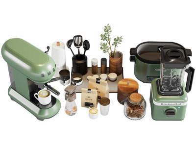 现代咖啡机 调味瓶 豆浆机厨具摆件组合3d模型 现代咖啡机 调味瓶 豆浆机厨具摆件组合