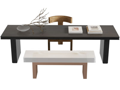 侘寂风书桌椅组合3d模型 侘寂风书桌椅组合