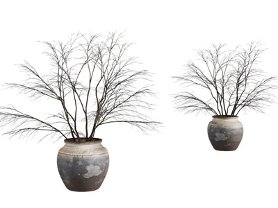 侘寂风花盆枯树摆件组合