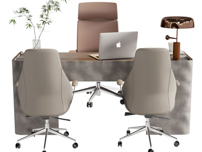 侘寂风办公桌椅组合3d模型 侘寂风办公桌椅组合