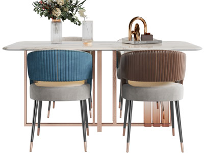 现代轻奢餐桌椅组合3d模型 现代轻奢餐桌椅组合