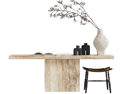 侘寂风书桌椅组合3d模型 侘寂风书桌椅组合