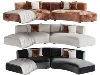 现代布艺弧形多人沙发