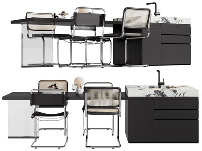 现代水吧台餐桌椅组合3d模型 现代水吧台餐桌椅组合