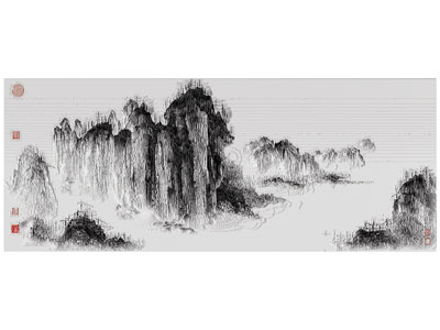 新中式黑白山脉装饰挂画3d模型 新中式黑白山脉装饰挂画