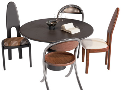 现代圆形餐桌椅组合3d模型 现代圆形餐桌椅组合