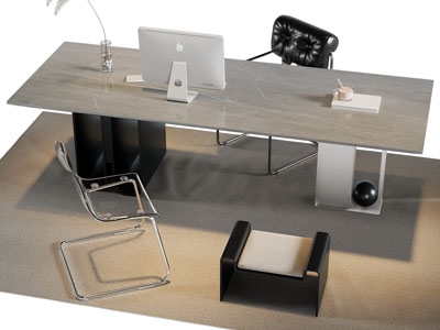 现代老板台 老板桌椅组合3d模型 现代老板台 老板桌椅组合