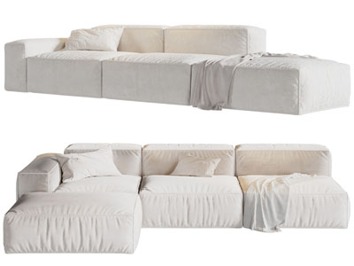 现代奶油风布艺多人沙发