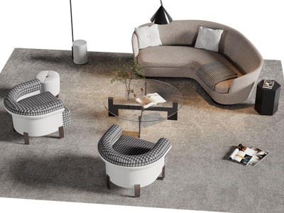 现代弧形多人 单人沙发和茶几组合