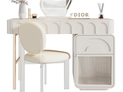 法式奶油风化妆 梳妆台3d模型 法式奶油风化妆 梳妆台