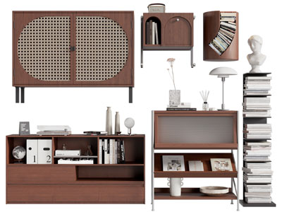 现代中古风书柜 玄关柜 边柜角几