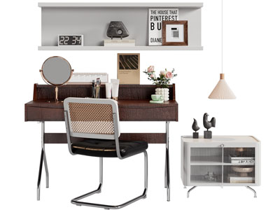 现代中古风化妆 梳妆台 床头柜3d模型 现代中古风化妆 梳妆台 床头柜